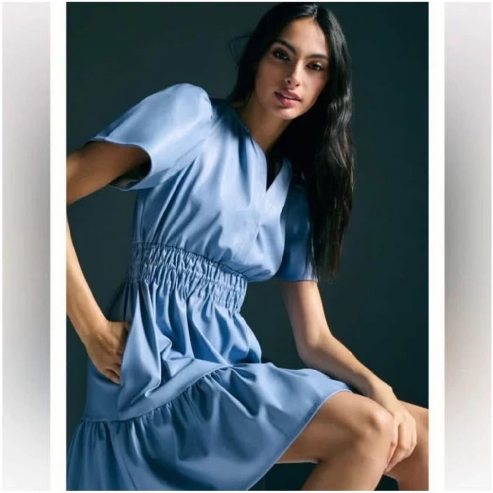 Anthropologie Maeve Vegan Leather Blue Women's Dress